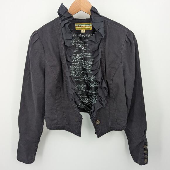 Y2K Era Liberty Black Ruffled Single Button Linen Blend Gothic Victorian Jacket - Picture 1 of 7